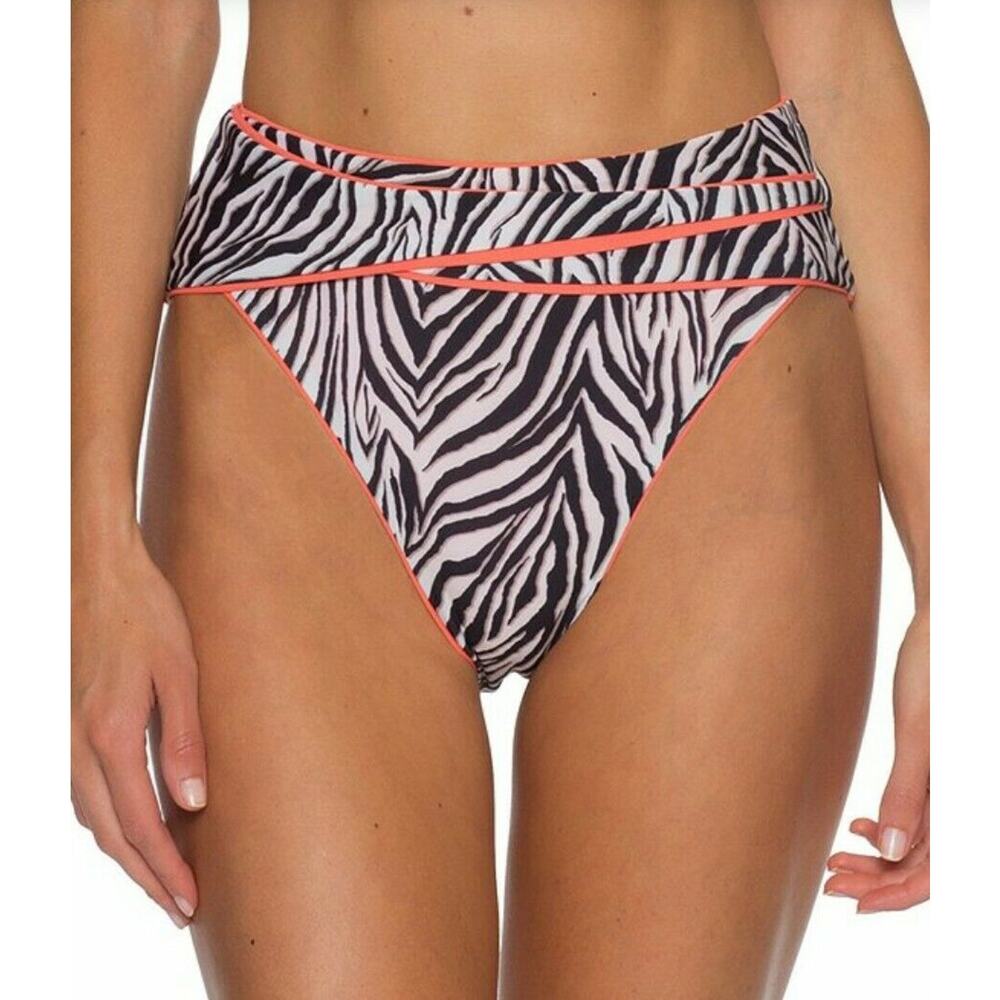 NWT Becca Zebra Animal Print High Waist Bikini Bottom Size Medium $69